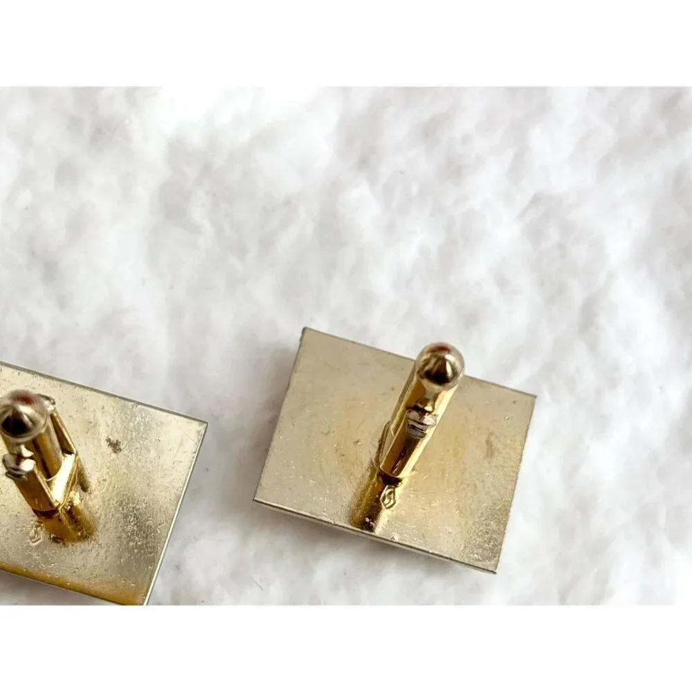 Faux Tiger's Eye Gold Toned Rectangular Vintage 80's Style Cuff Links